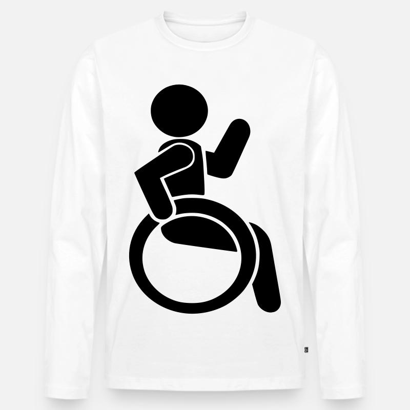 Winkender Rollstuhlfahrer # - Männer Premium Bio Langarmshirt - Weiß