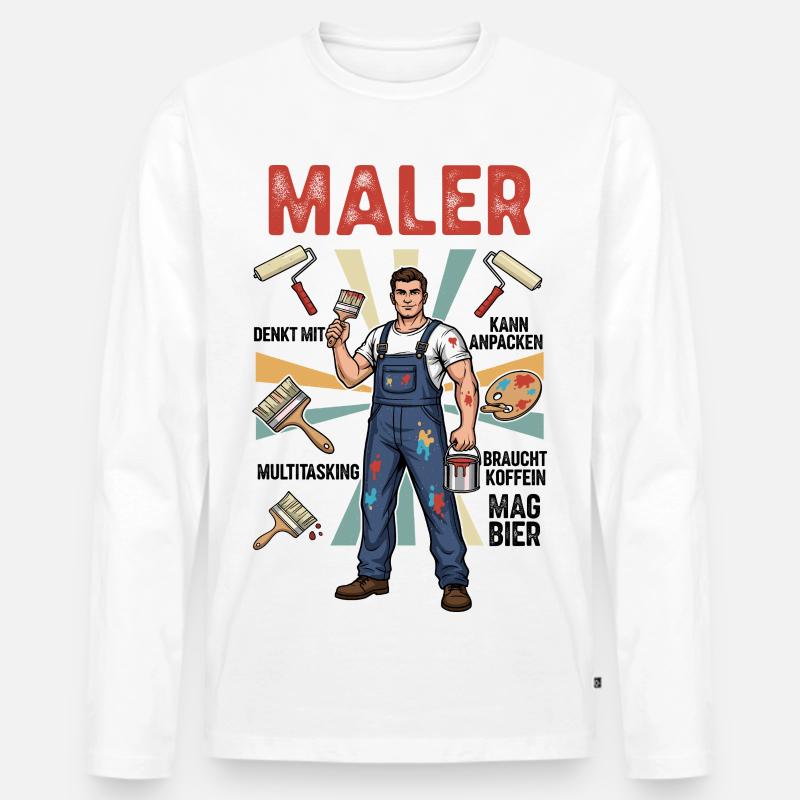 Der Maler - Männer Premium Bio Langarmshirt - Weiß