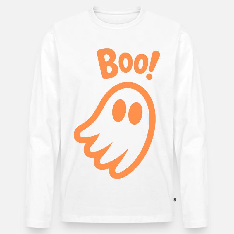 Buhruf! - Kinder süßer Geist Halloween Design - Männer Premium Bio Langarmshirt - Weiß