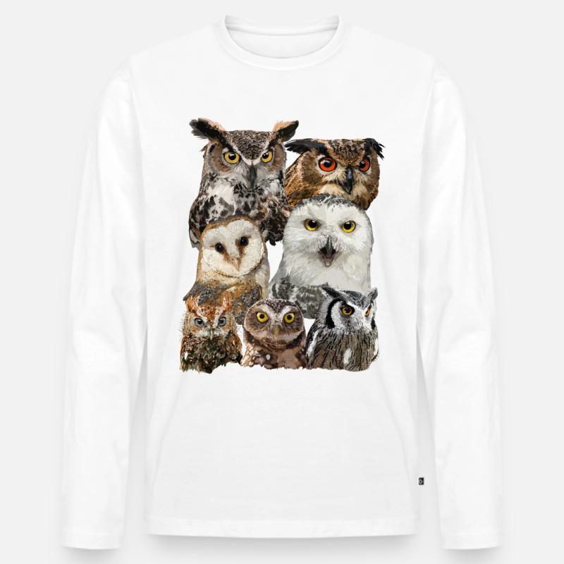 Nächtliche Raubvögel - Männer Premium Bio Langarmshirt - Weiß