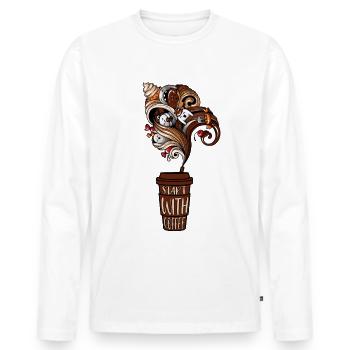 Start with coffee But first coffee - Männer Premium Bio Langarmshirt - Weiß - Vorne - Nico (187cm)
