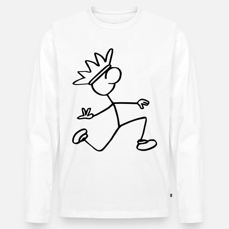 Strichmännchen König - Männer Premium Bio Langarmshirt - Weiß