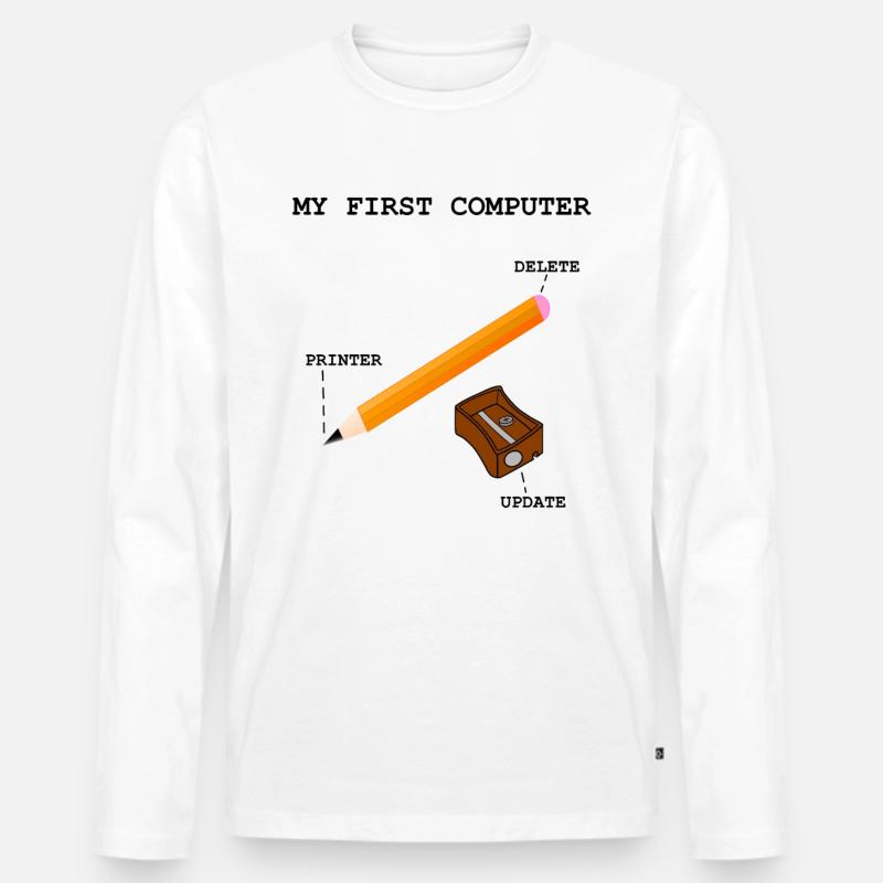 Computer PC Drucker Rechner Schreiben - Männer Premium Bio Langarmshirt - Weiß