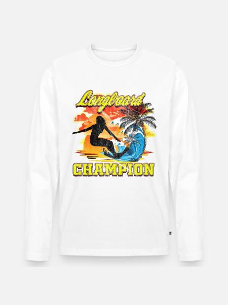 Surf Longboard CHAMPION - Männer Premium Bio Langarmshirt - Weiß