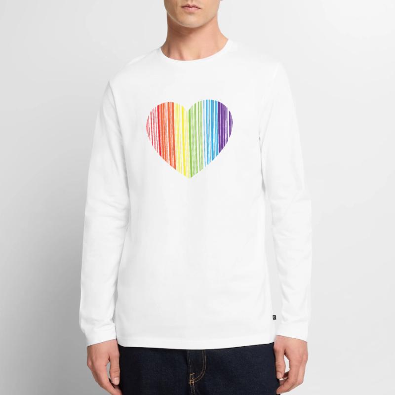 REGENBOGEN BARCODE HERZ - RAINBOW BARCODE HEART Männer Premium Bio Langarmshirt