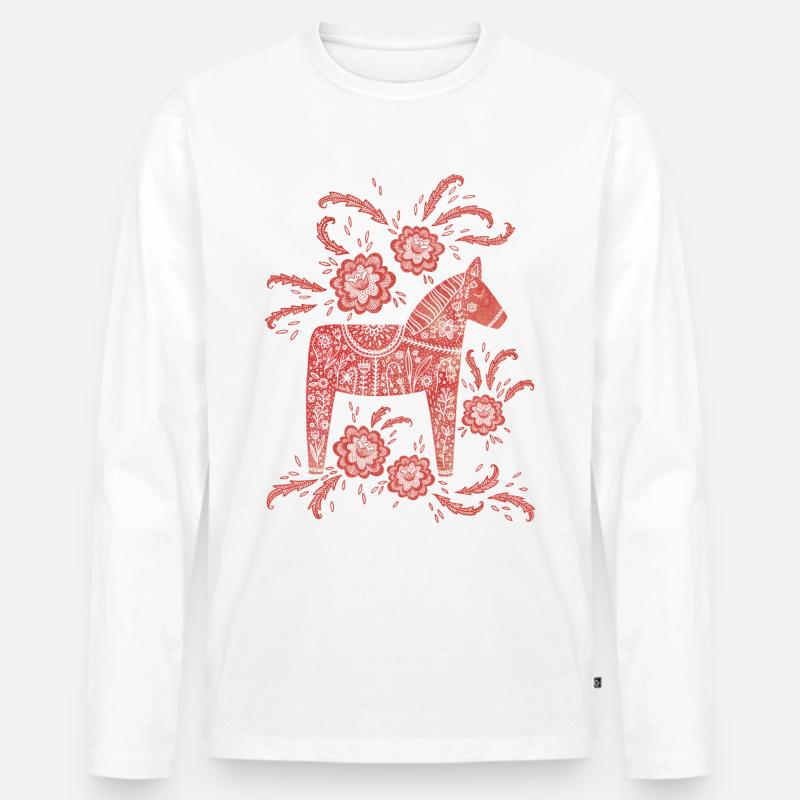 Schwedisches Darla-Pferd - Männer Premium Bio Langarmshirt - Weiß