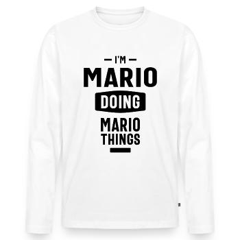 Mario Personalized Name Birthday Gift - Men's Premium Organic Long Sleeve Shirt - white - Front - Nico (187cm)