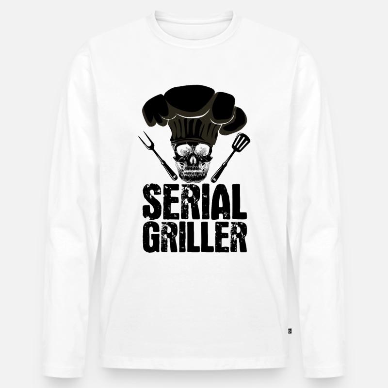 Serial Griller BBQ Distressed - Männer Premium Bio Langarmshirt - Weiß
