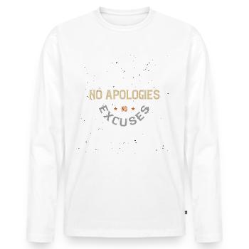 MOTTO: No apologies No excuses - Men's Premium Organic Long Sleeve Shirt - white - Front - Nico (187cm)