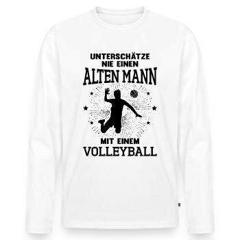 Alter Mann mit einem Volleyball Trainer Volleyball - Männer Premium Bio Langarmshirt - Weiß - Vorne - Nico (187cm)