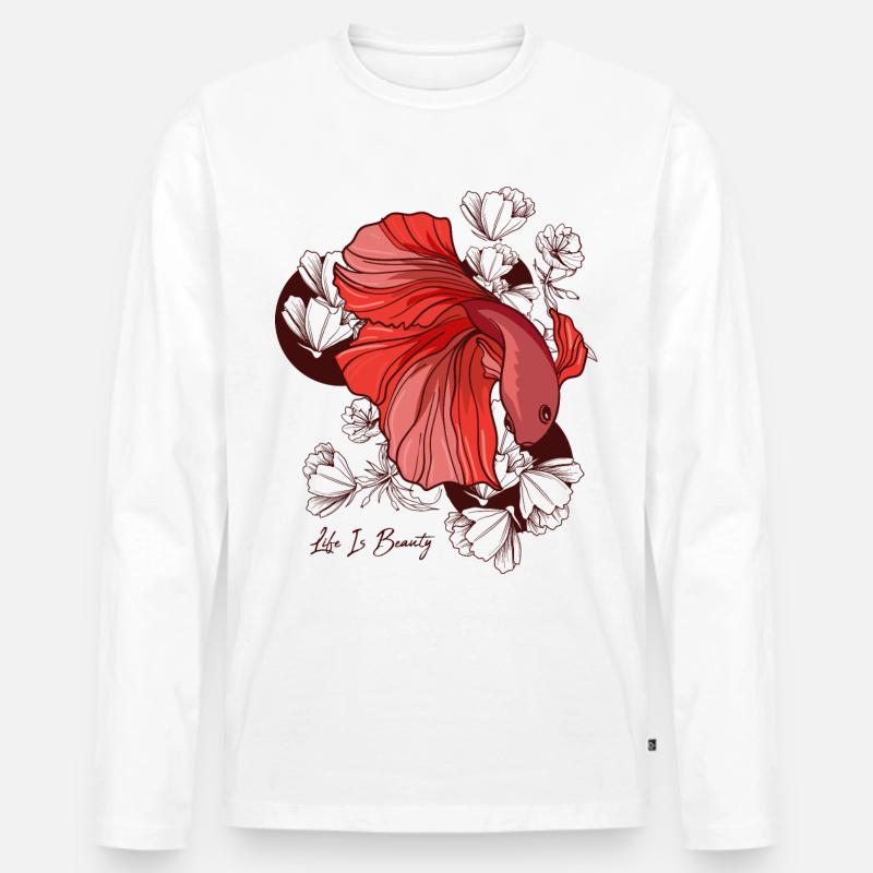 Kampffisch Mit Blumen - Männer Premium Bio Langarmshirt - Weiß