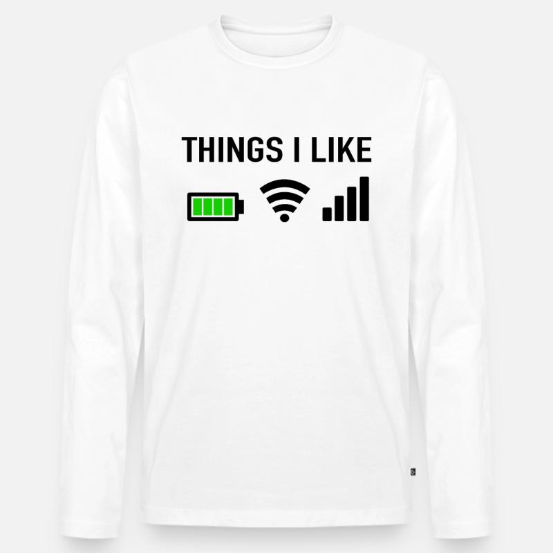 Things I Like - Programmierer Gamer Computer Nerd - Männer Premium Bio Langarmshirt - Weiß