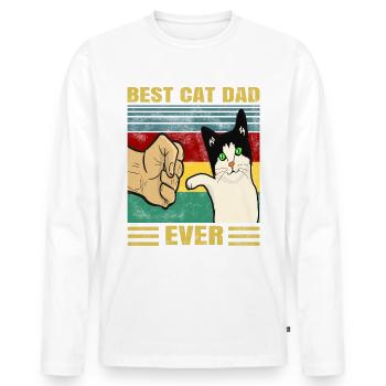 Mens Vintage Best Cat Dad Ever Gift T-Shirt - Men's Premium Organic Long Sleeve Shirt - white - Front - Nico (187cm)