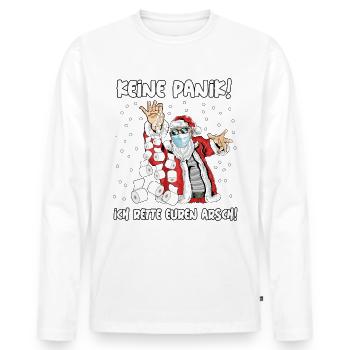 WEIHNACHTSMANN CORONA Klopapier / Keine Panik / - Männer Premium Bio Langarmshirt - Weiß - Vorne - Nico (187cm)