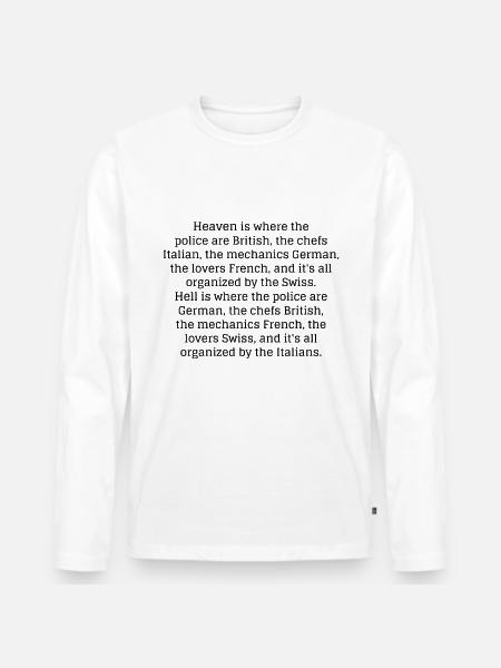 Cielo e infierno, profesiones y nacionalidades. - Camiseta ecológica prémium de manga larga para hombre - blanco