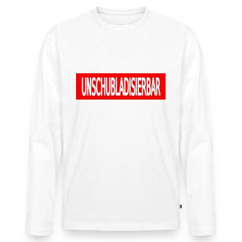 unschubladisierbar weiss - Männer Premium Bio Langarmshirt - Weiß - Vorne - Nico (187cm)