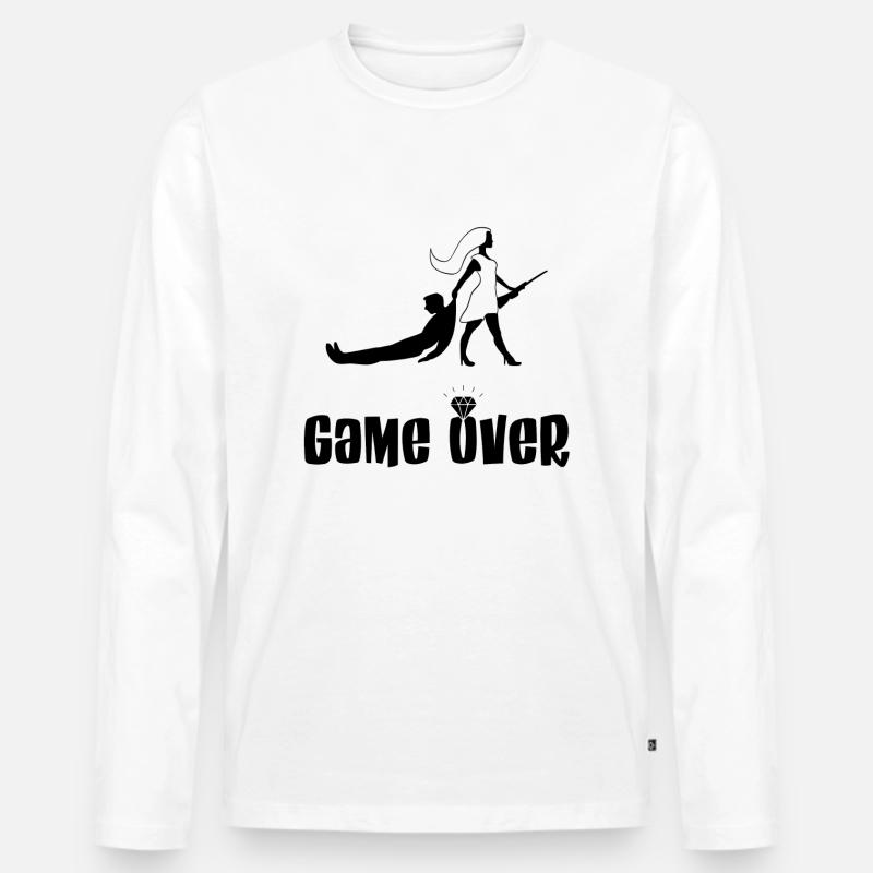 Game Over Hochzeit - Männer Premium Bio Langarmshirt - Weiß