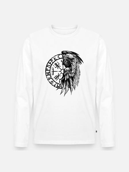 Viking ravn og vegvisir symbol - Premium økologisk langærmet T-shirt til mænd - hvid