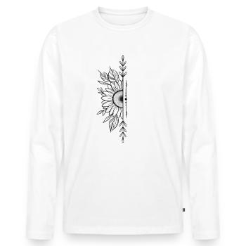 Fleur de tournesol dotwork - T-shirt manches longues Premium bio Homme - blanc - Devant - Nico (187cm)