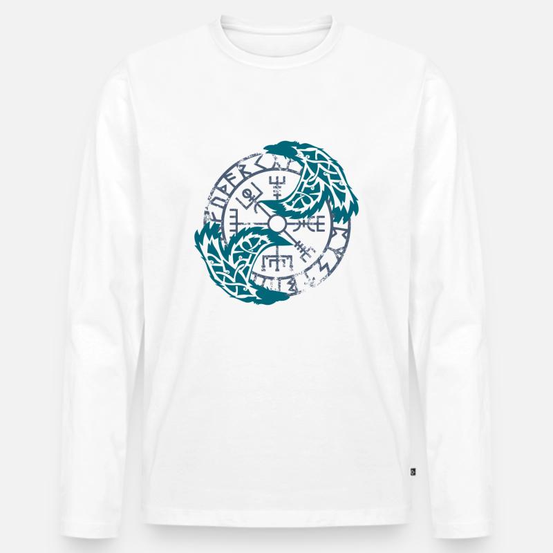 Corvo vichingo e vegvisir - Maglia a manica lunga ecologica premium da uomo - bianco
