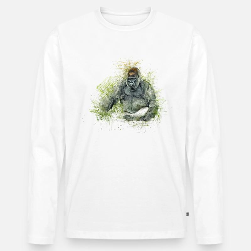 Gorilla - Männer Premium Bio Langarmshirt - Weiß