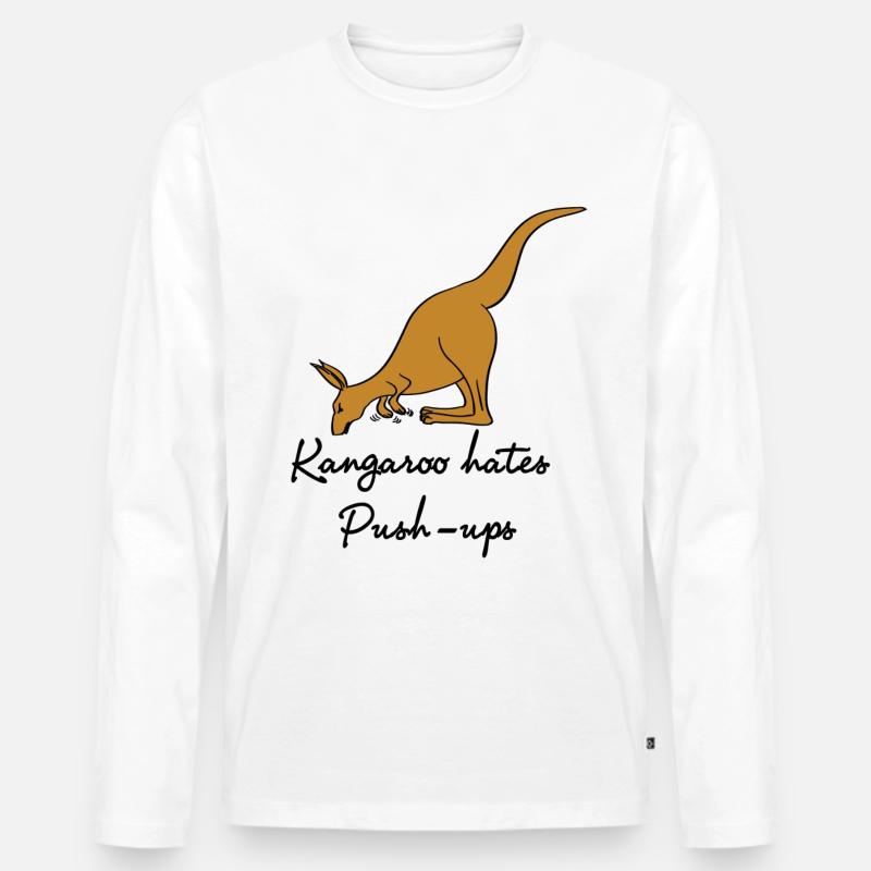 Kangaroo hasst Push-ups - Männer Premium Bio Langarmshirt - Weiß