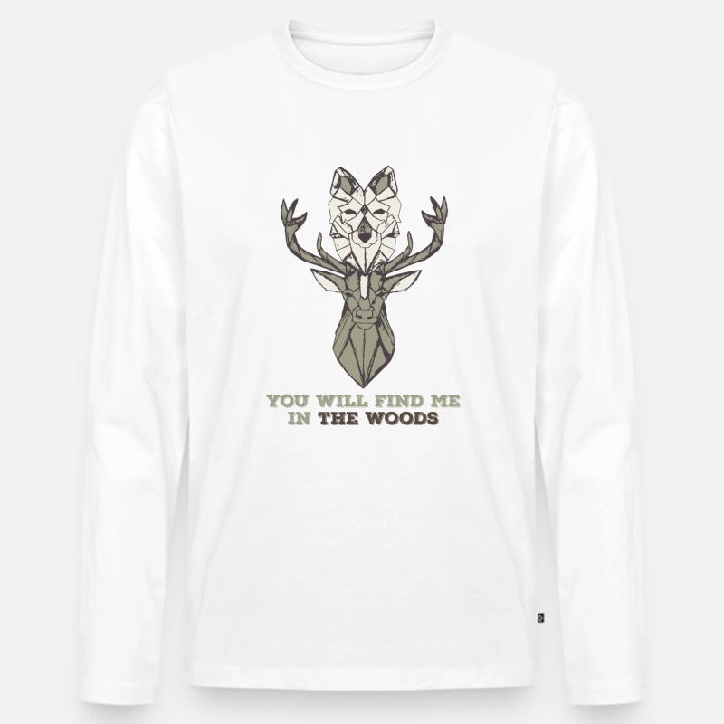Wolf Hirsch Wald - Männer Premium Bio Langarmshirt - Weiß
