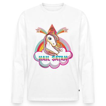 hail satan mit einhorn unicorn teufel stern auge - Männer Premium Bio Langarmshirt - Weiß - Vorne - Nico (187cm)