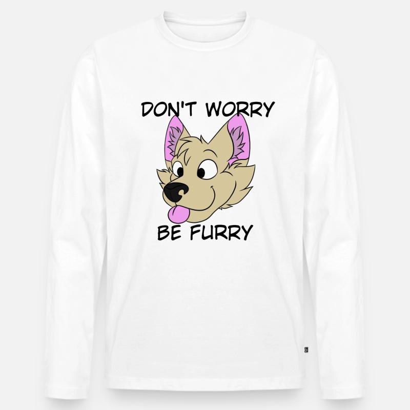 Don't Worry Be Furry - Männer Premium Bio Langarmshirt - Weiß