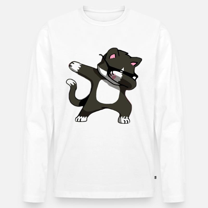 Katze Dab - Männer Premium Bio Langarmshirt - Weiß