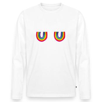 Drôle arc-en-ciel seins seins seins fun - T-shirt manches longues Premium bio Homme - blanc - Devant - Nico (187cm)