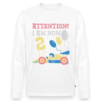 Attention,I'm 2 Car Kids Birthday Shirt - Men's Premium Organic Long Sleeve Shirt - white - Front - Nico (187cm)