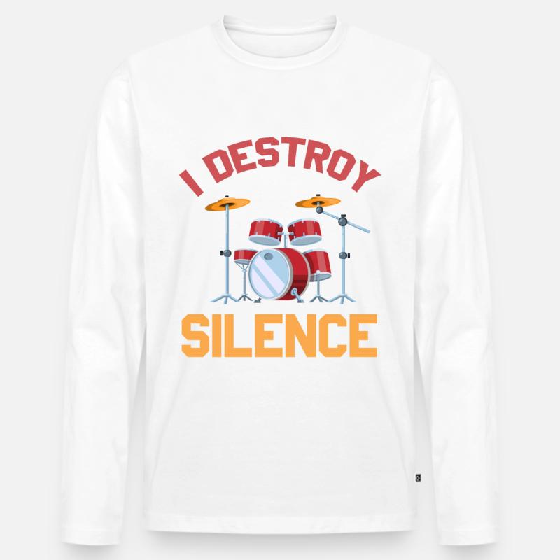 I Destroy Silence Drummer - Männer Premium Bio Langarmshirt - Weiß