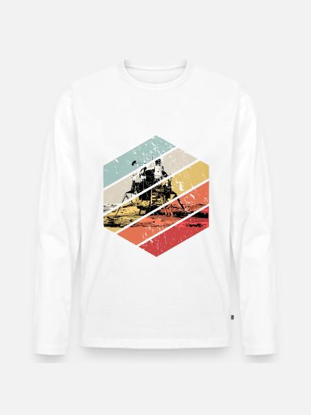Retro Vintage Moon Landing Spaceman Astronaut Ufo - Men's Premium Organic Long Sleeve Shirt - white