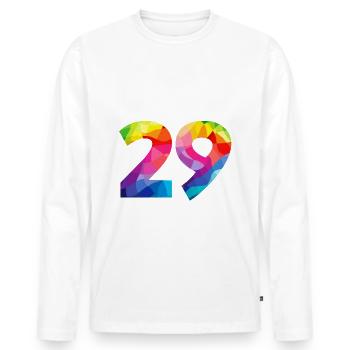 Ich bin 29, ewig jung, Geburtstag, wie oft noch? - Männer Premium Bio Langarmshirt - Weiß - Vorne - Nico (187cm)