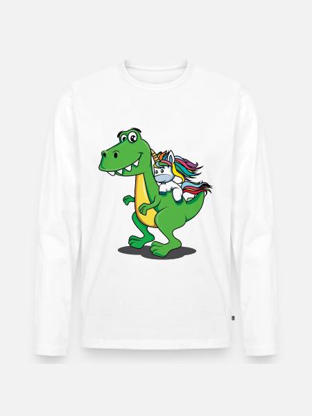 Enhjørning, Dino, Dinosaur, T-Rex, Enhjørning, Skjorte - Premium økologisk langærmet T-shirt til mænd - hvid