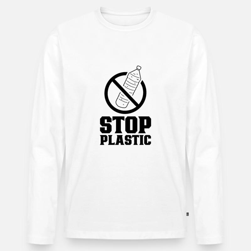 Fermare l'inquinamento da plastica dei rifiuti di plastica - Maglia a manica lunga ecologica premium da uomo - bianco
