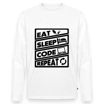 Eat Sleep Code Recurrence | encoder - Men's Premium Organic Long Sleeve Shirt - white - Front - Nico (187cm)