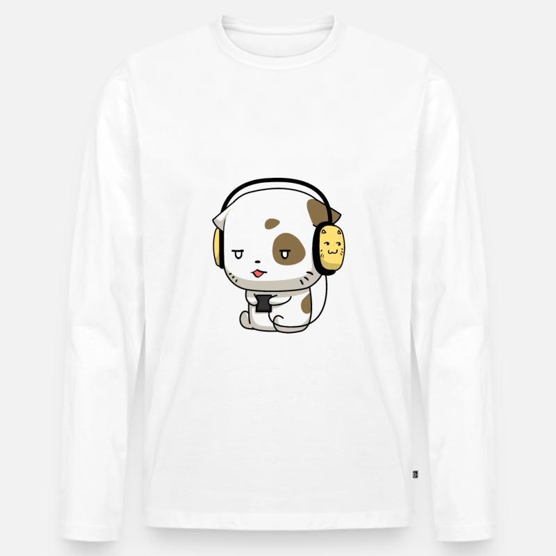 Katze Kopfhörer - Männer Premium Bio Langarmshirt - Weiß