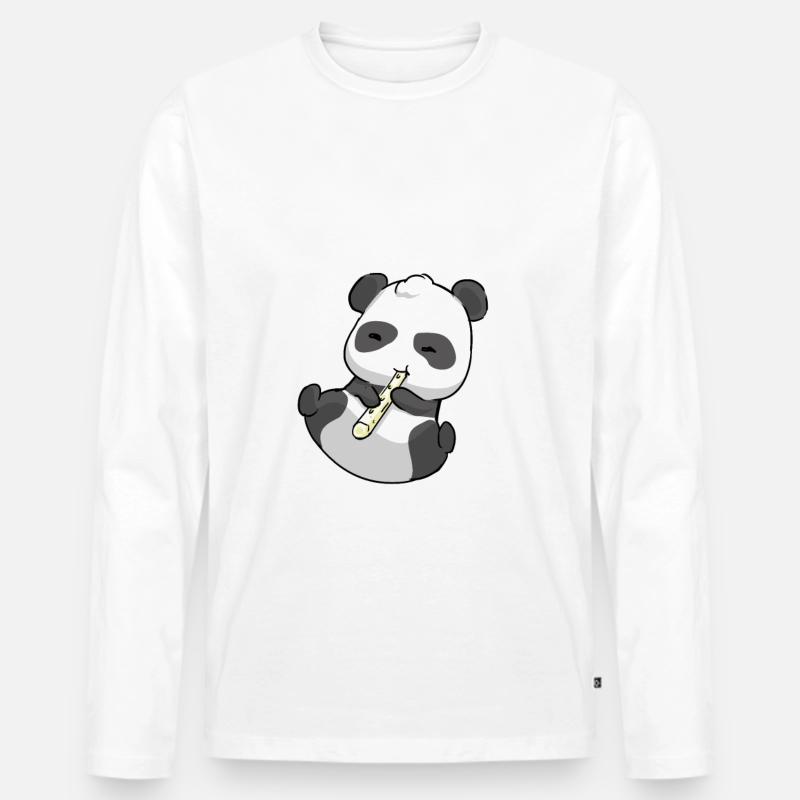 Panda Flöte - Männer Premium Bio Langarmshirt - Weiß