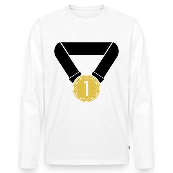 Médaille 1er place - T-shirt manches longues Premium bio Homme - blanc - Devant - Nico (187cm)