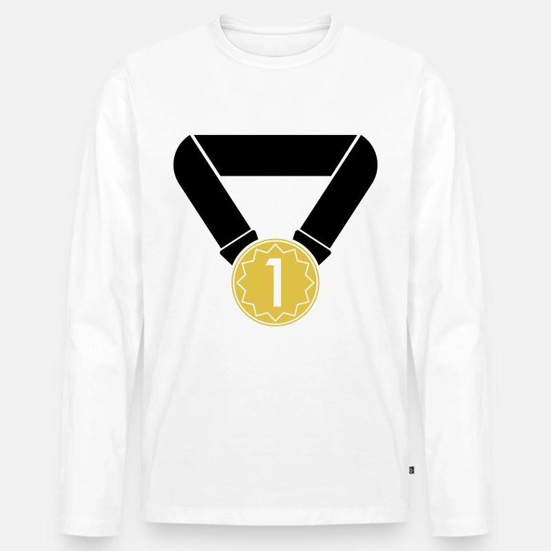Medaille 1. Platz - Männer Premium Bio Langarmshirt - Weiß