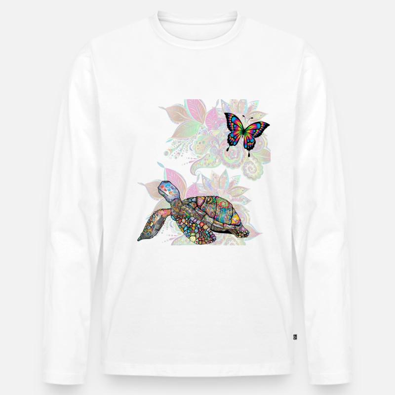 turtle and butterfly - Männer Premium Bio Langarmshirt - Weiß