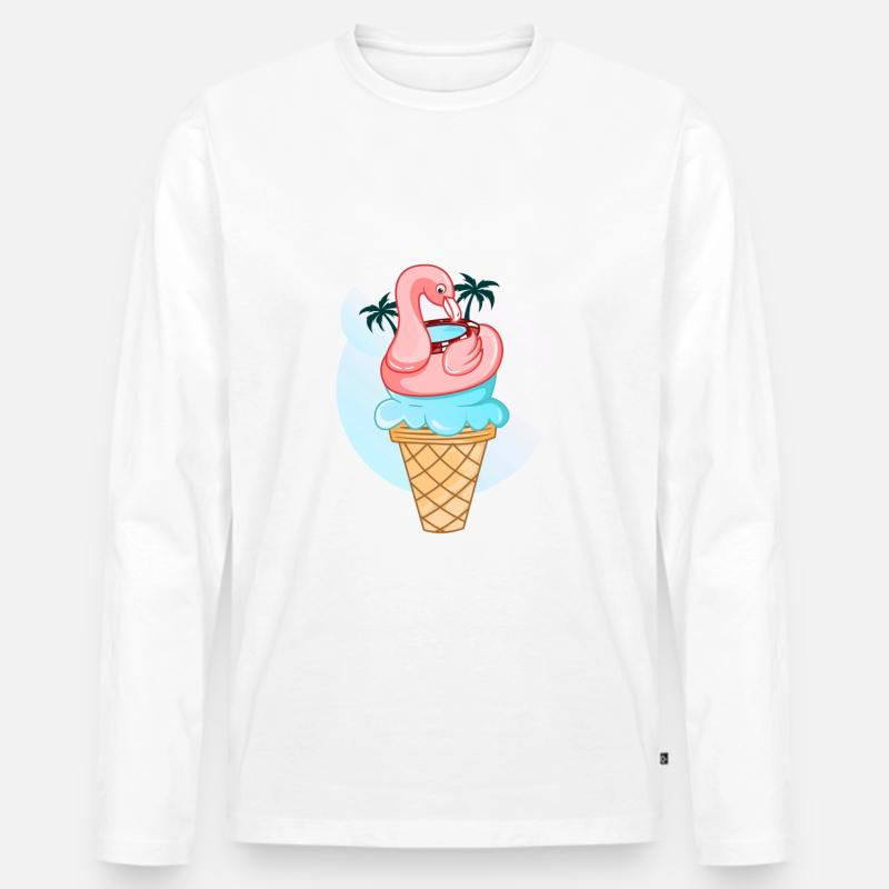 Flamingo Eis - Männer Premium Bio Langarmshirt - Weiß