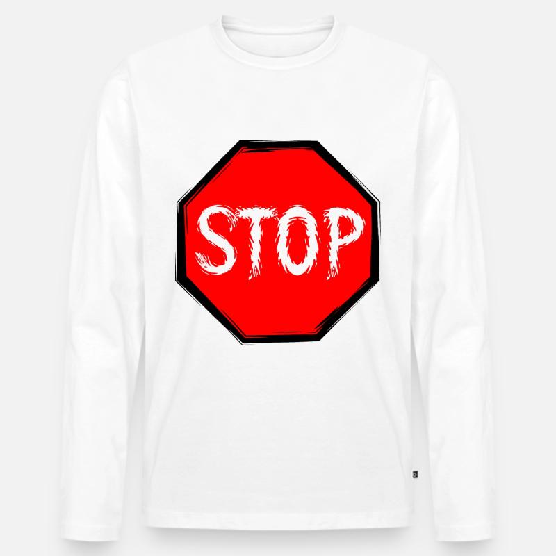 Stop Schild Vektor - Männer Premium Bio Langarmshirt - Weiß