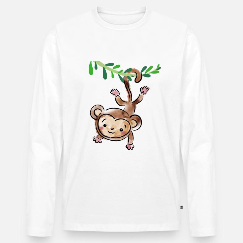 Adam Affe - Männer Premium Bio Langarmshirt - Weiß