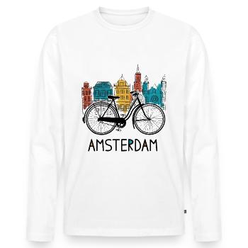 Amsterdam Adam Cyclisme - T-shirt manches longues Premium bio Homme - blanc - Devant - Nico (187cm)