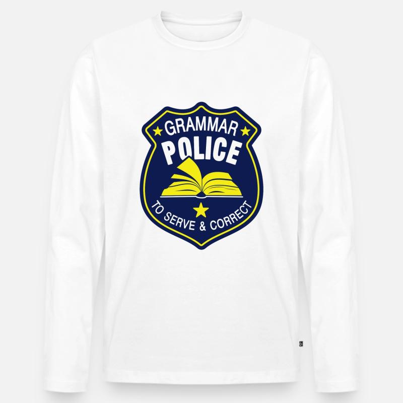 Grammatik Polizei Sprache Sprachlehrer - Männer Premium Bio Langarmshirt - Weiß