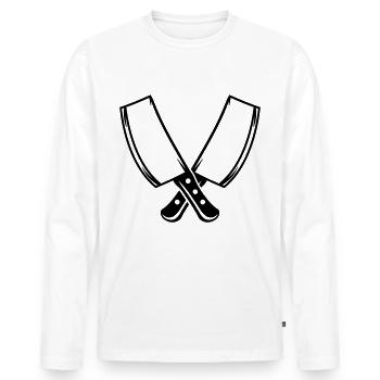 Gekreuzte Messer Koch Metzger Symbol - Männer Premium Bio Langarmshirt - Weiß - Vorne - Nico (187cm)