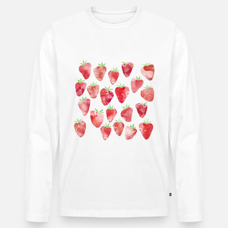 Erdbeer-Aquarell - Männer Premium Bio Langarmshirt - Weiß
